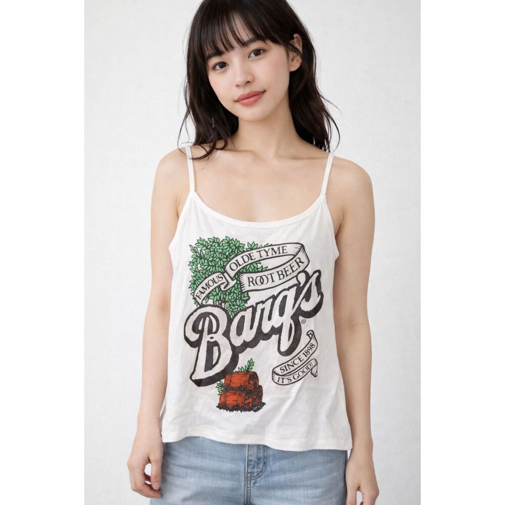 Barq’s Root Beer Graphic Tank Top Womens XL White Spaghetti Strap Vintage Soda